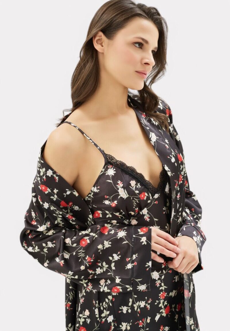 Σετ Ρόμπα - Νυχτικό σατέν Moongirl Black Floral MG904 - Image 6