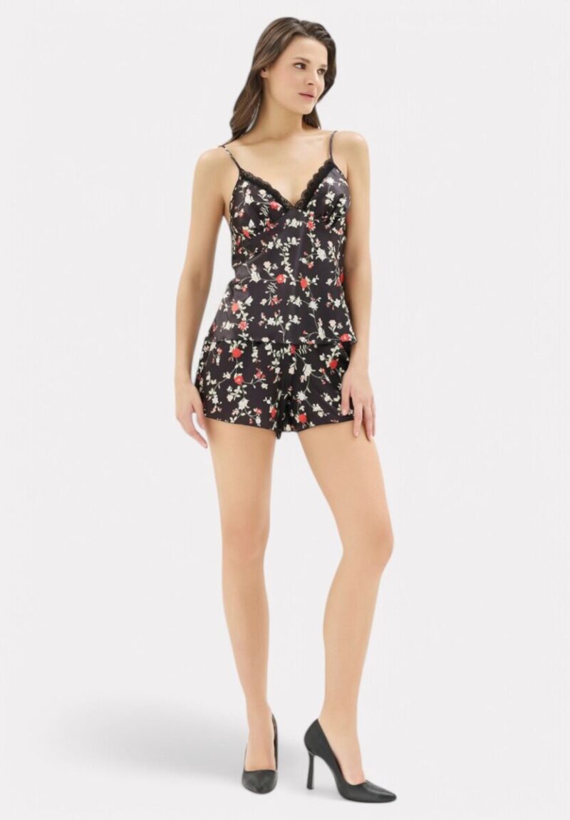 Babydoll Satin Moongirl Black Floral MG906 - Image 3