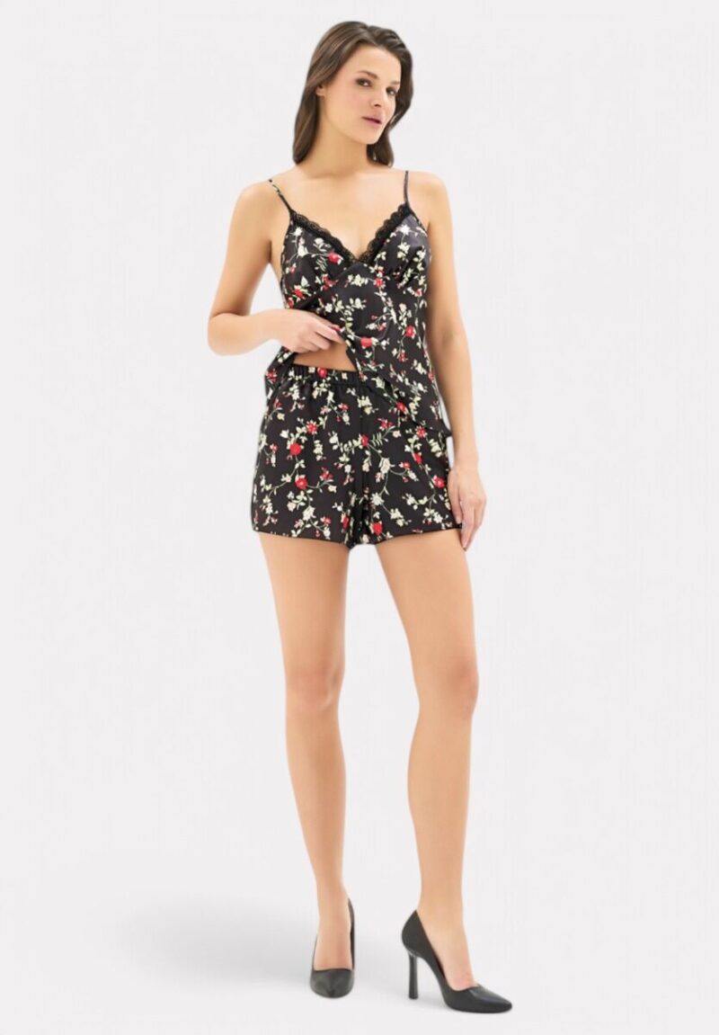 Babydoll Satin Moongirl Black Floral MG906 - Image 2