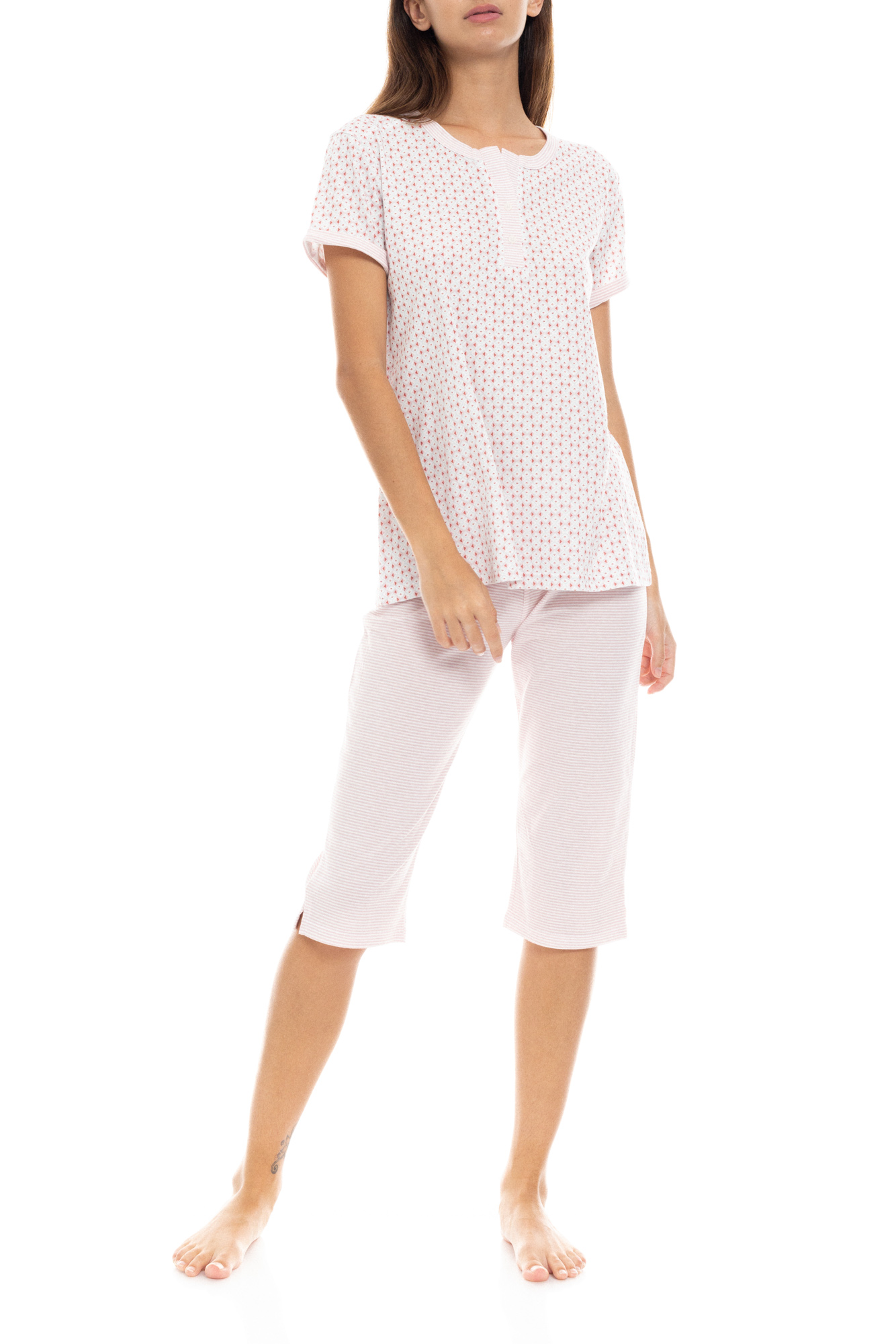 Γυναικεία Βαμβακερή Καλοκαιρινή Πυτζάμα Capri Pink S1334