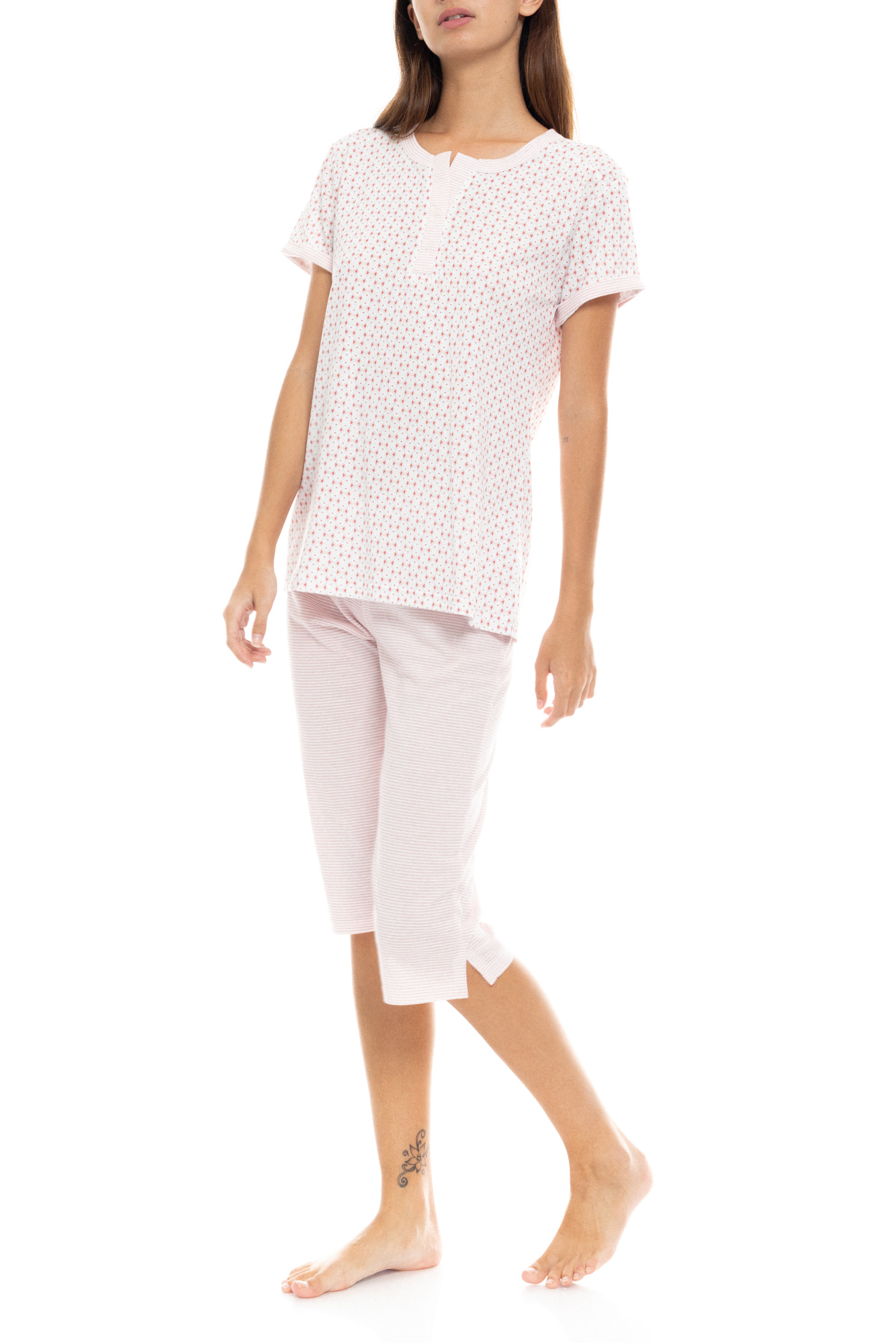 Γυναικεία Βαμβακερή Καλοκαιρινή Πυτζάμα Capri Pink S1334 - Image 2