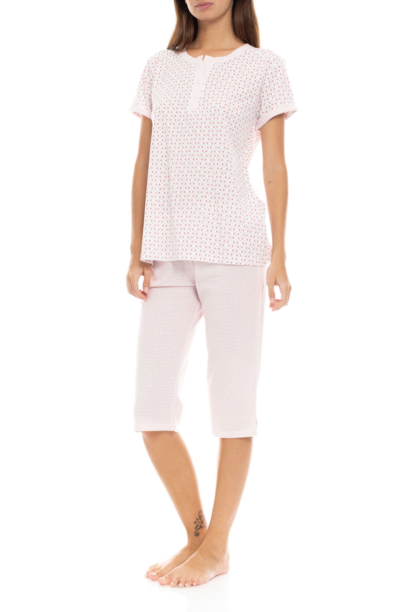 Γυναικεία Βαμβακερή Καλοκαιρινή Πυτζάμα Capri Pink S1334 - Image 3